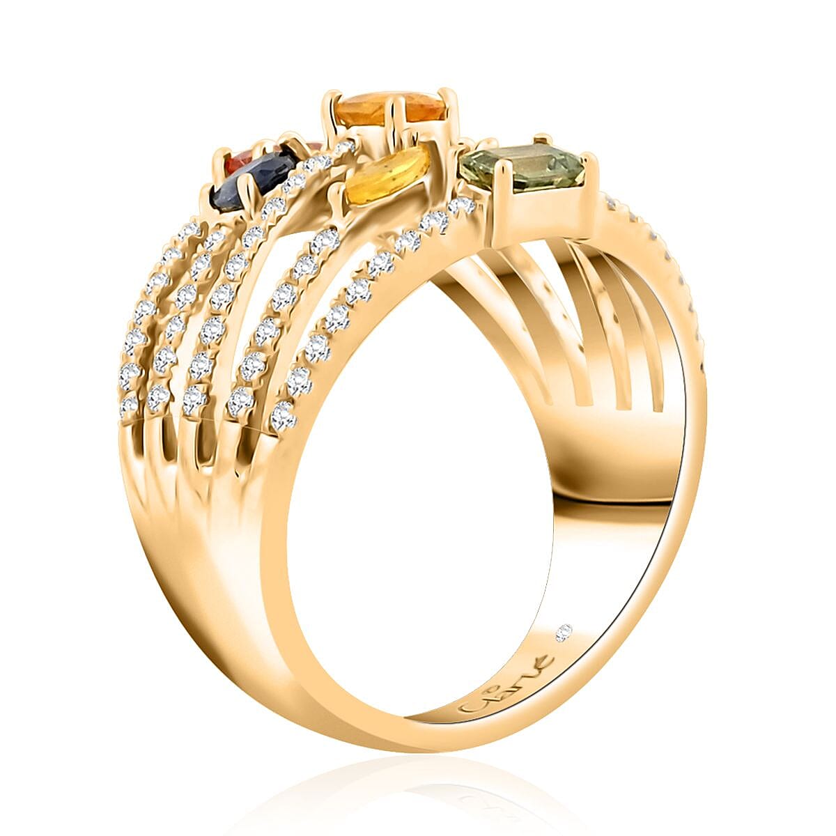 Multi Sapphire and Moissanite 1.75 ctw Ring in 14K Yellow Gold Over Sterling Silver (Size 7.0) image number 3