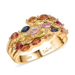 Clarte Serenity Collection Multi Sapphire 1.70 ctw Ring in 14K Yellow Gold Over Sterling Silver (Size 10.0)
