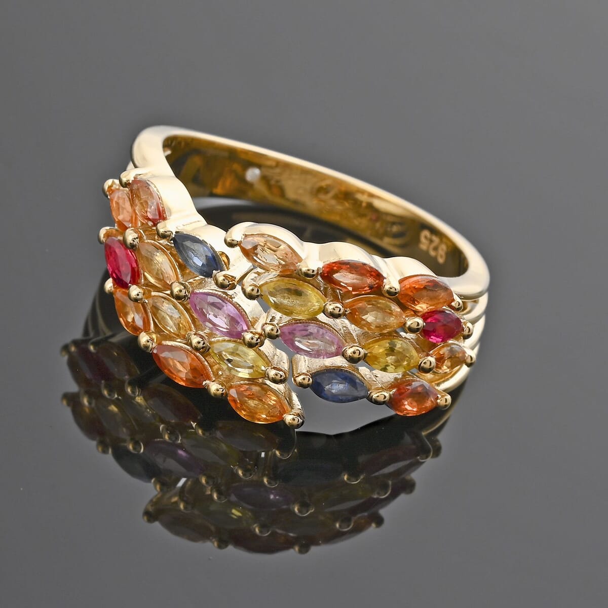 Clarte Serenity Collection Multi Sapphire 1.70 ctw Ring in 14K Yellow Gold Over Sterling Silver (Size 6.0) image number 1