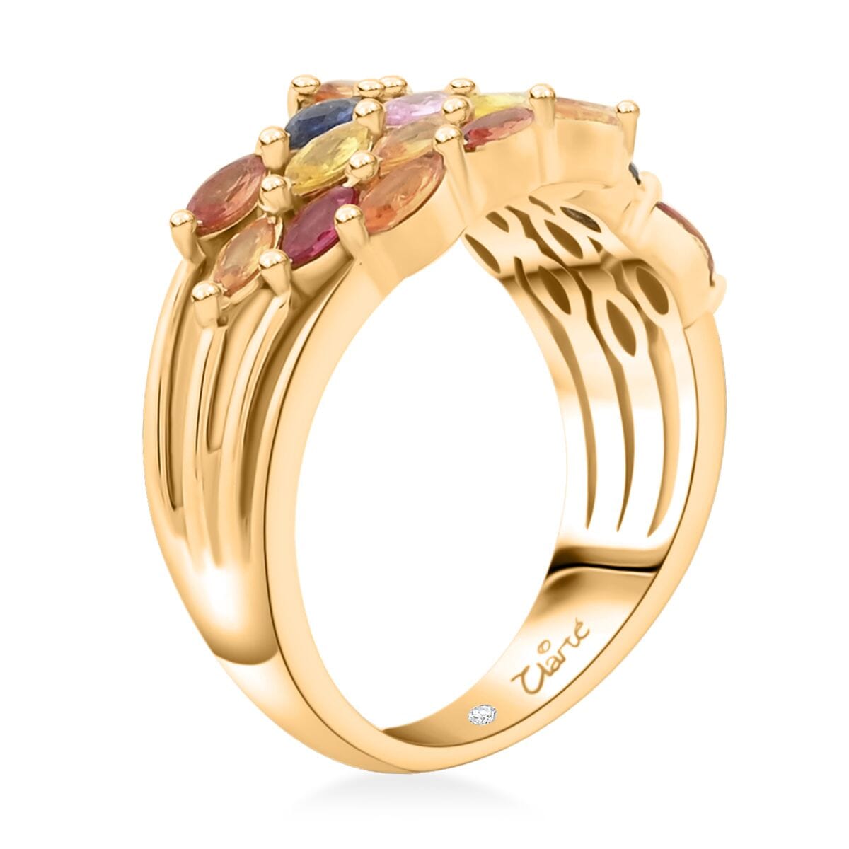 Clarte Serenity Collection Multi Sapphire 1.70 ctw Ring in 14K Yellow Gold Over Sterling Silver (Size 6.0) image number 3