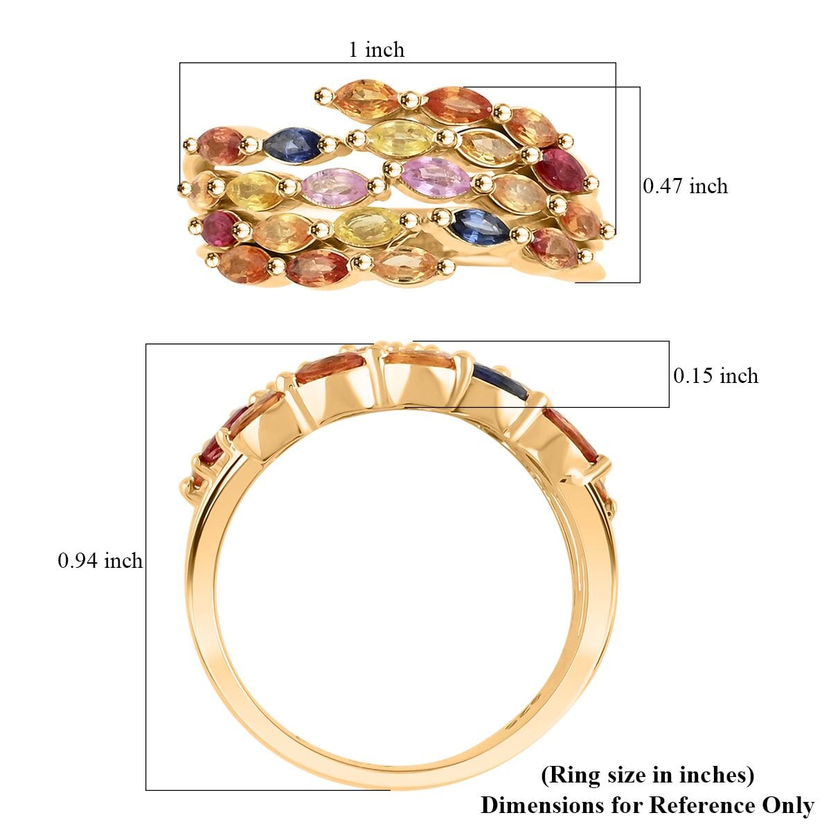 Clarte Serenity Collection Multi Sapphire 1.70 ctw Ring in 14K Yellow Gold Over Sterling Silver (Size 6.0) image number 5