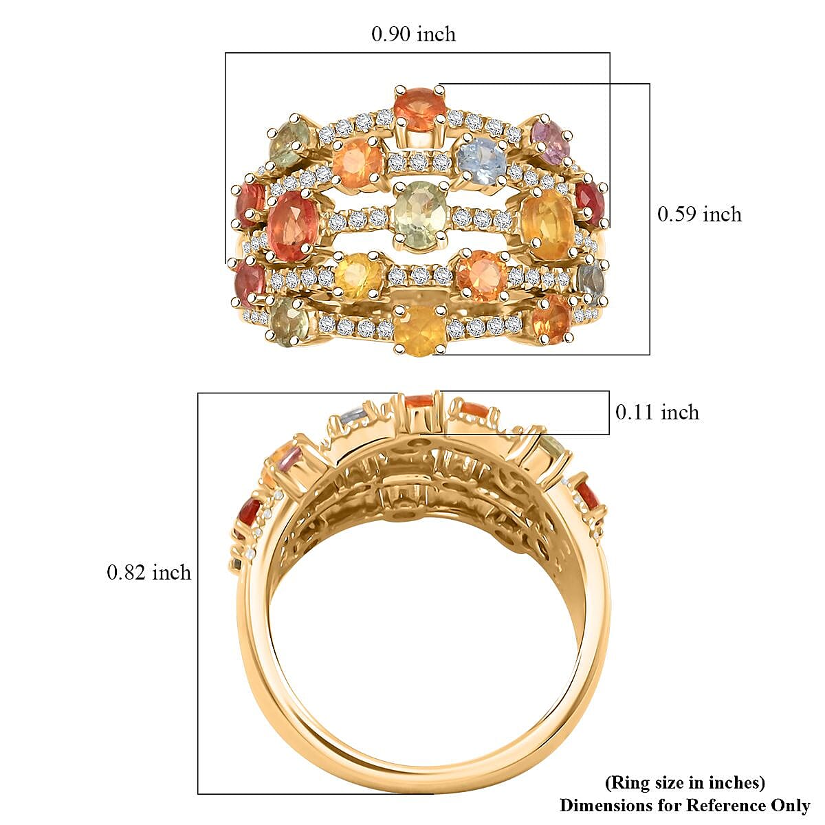 Clarte Baroque Collection Multi Sapphire and Moissanite 2.60 ctw Ring in 14K Yellow Gold Over Sterling Silver (Size 10.0)