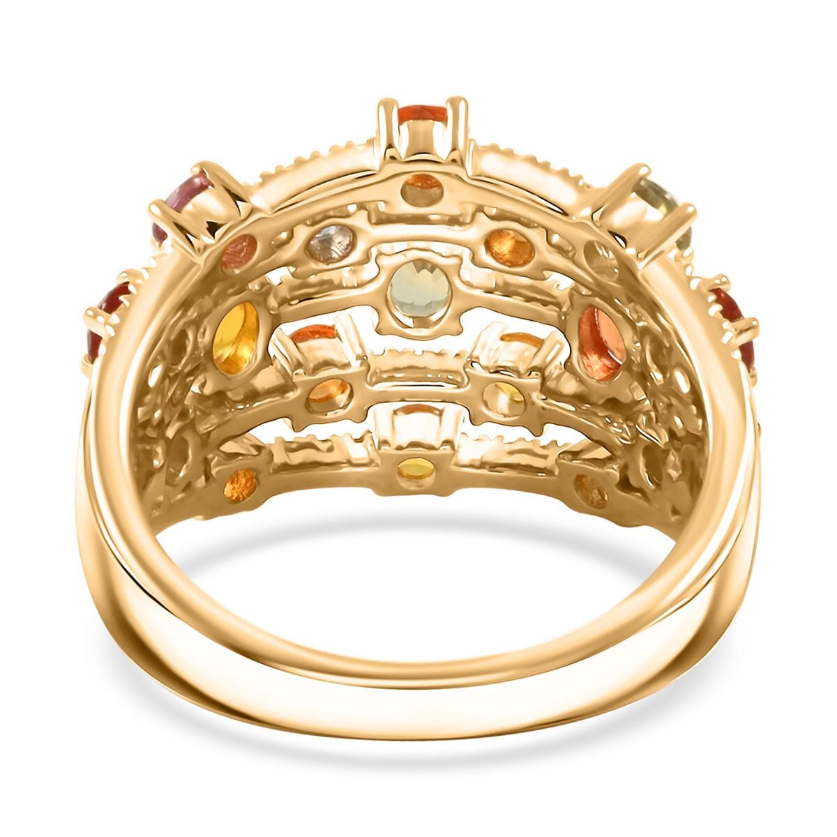 Clarte Baroque Collection Multi Sapphire and Moissanite 2.60 ctw Ring in 14K Yellow Gold Over Sterling Silver (Size 6.0) image number 4
