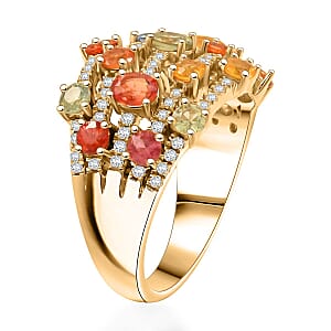 Clarte Baroque Collection Multi Sapphire and Moissanite 2.60 ctw Ring in 14K Yellow Gold Over Sterling Silver (Size 7.0)