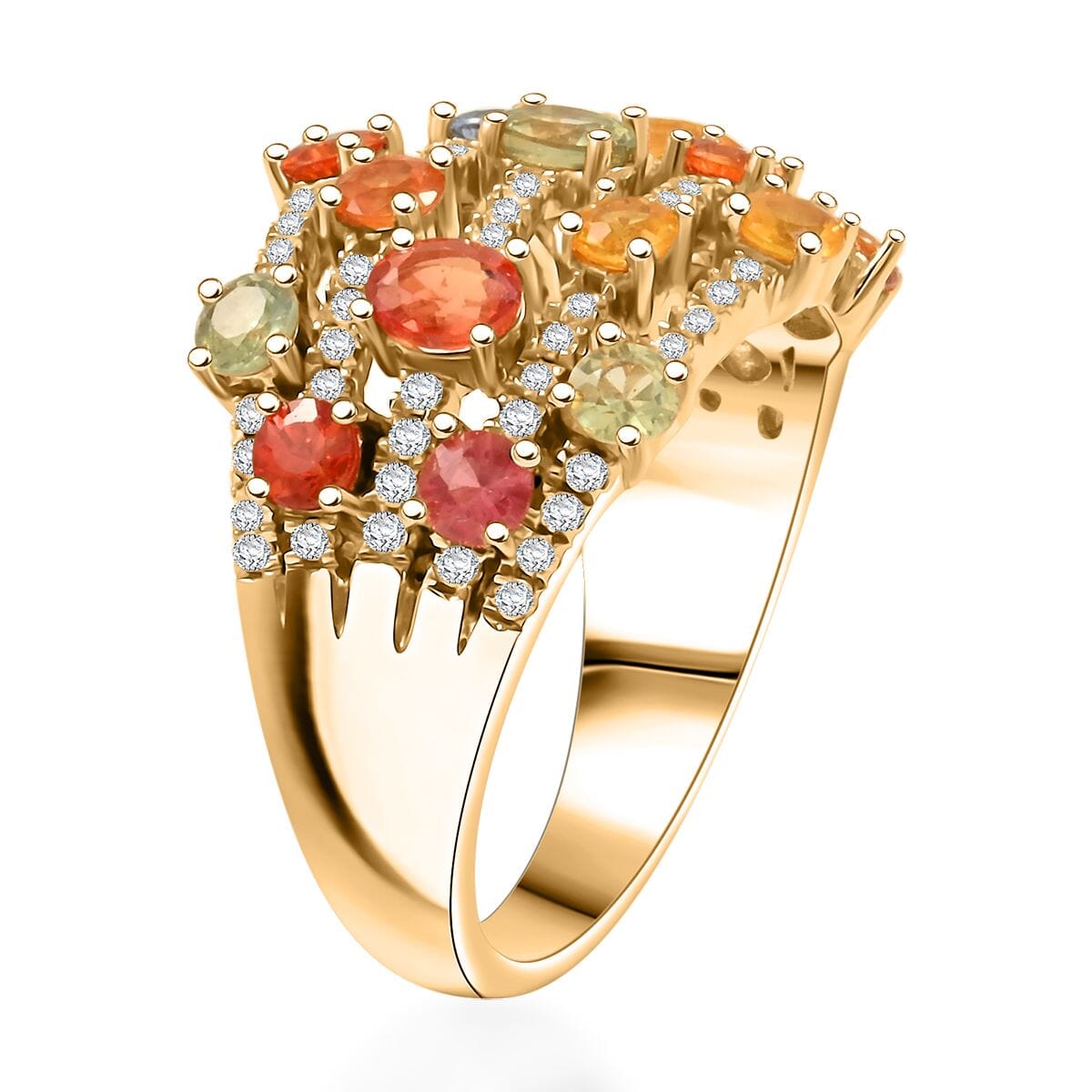 Clarte Baroque Collection Multi Sapphire, Moissanite Ring in 14K YG Over Sterling Silver (Size 9.0) 2.60 ctw image number 3
