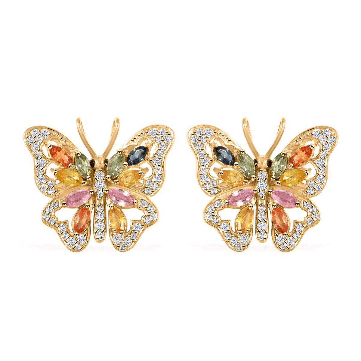 Clarte Flutter Collection Multi Sapphire, Black and White Moissantie 1.85 ctw Earrings in 14K Yellow Gold Over Sterling Silver image number 0