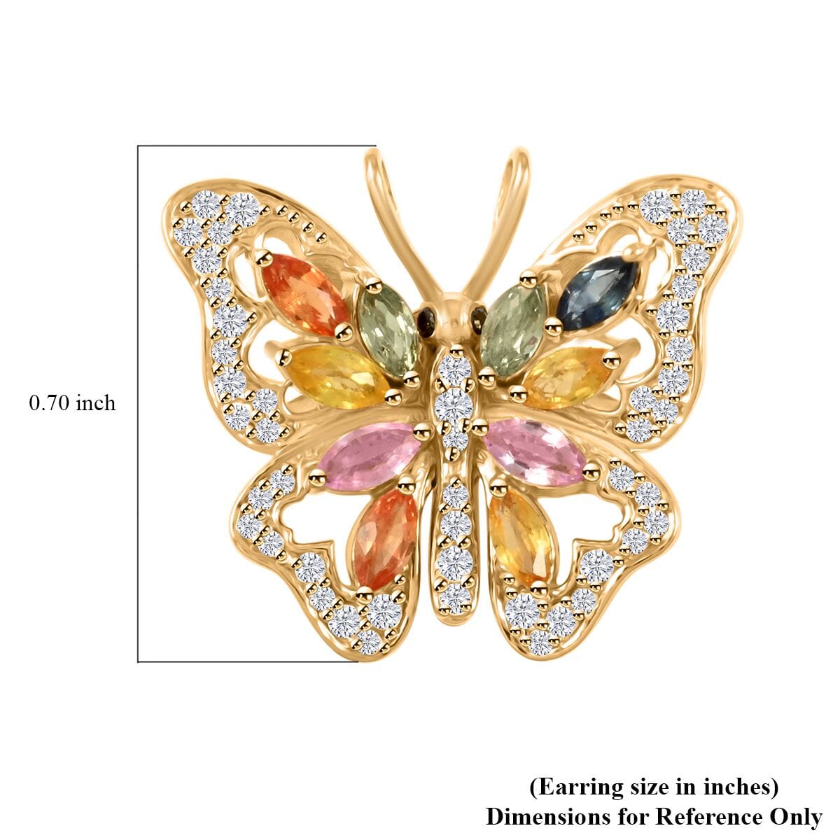 Clarte Flutter Collection Multi Sapphire, Black and White Moissantie 1.85 ctw Earrings in 14K Yellow Gold Over Sterling Silver image number 4