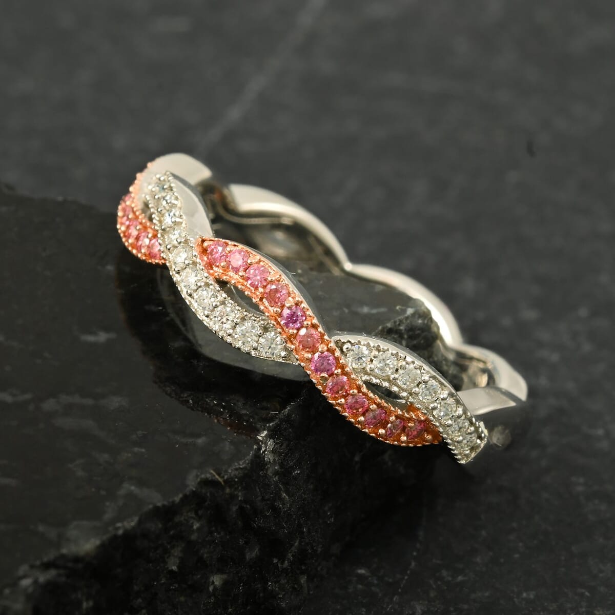 Clarte Infinity Collection White and Pink Moissanite 0.40 ctw Ring in Sterling Silver (Size 10.0) image number 1