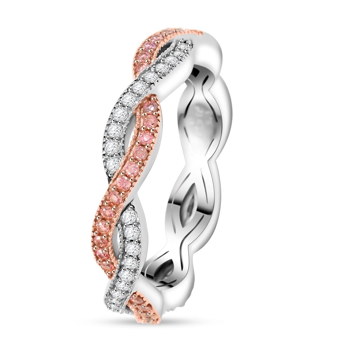 Clarte Infinity Collection White and Pink Moissanite 0.40 ctw Ring in Sterling Silver (Size 10.0) image number 3