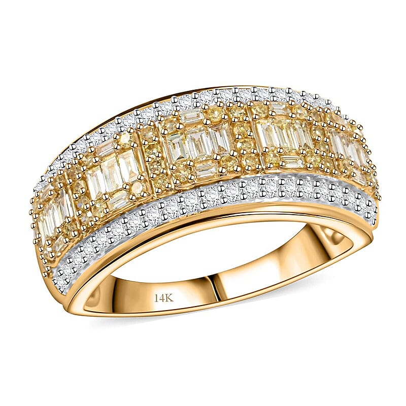 Natural Yellow Diamond, White Diamond Ring in 14K Yellow Gold 0.75 ctw (Size 10.0)