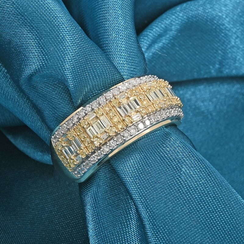 Natural Yellow Diamond, White Diamond Ring in 14K Yellow Gold 0.75 ctw (Size 10.0)