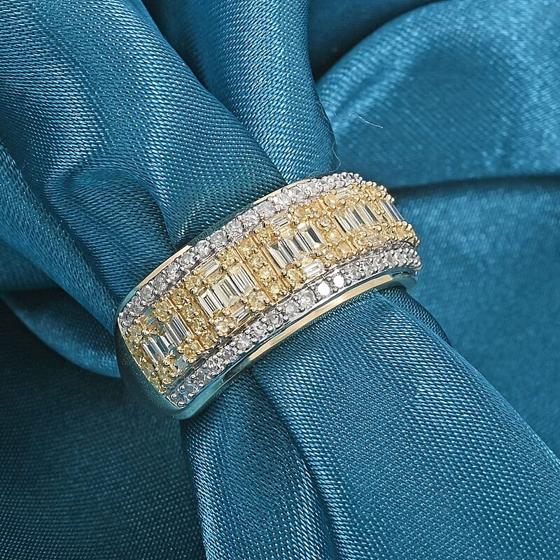 Natural Yellow Diamond, White Diamond Ring in 14K Yellow Gold 0.75 ctw (Size 10.0)