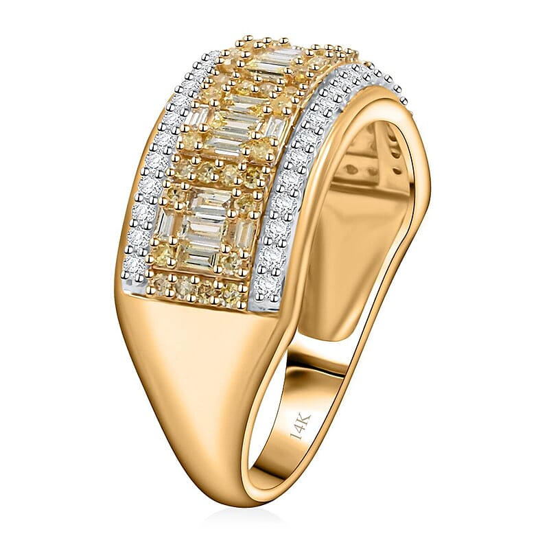 Natural Yellow Diamond, White Diamond Ring in 14K Yellow Gold 0.75 ctw (Size 10.0)