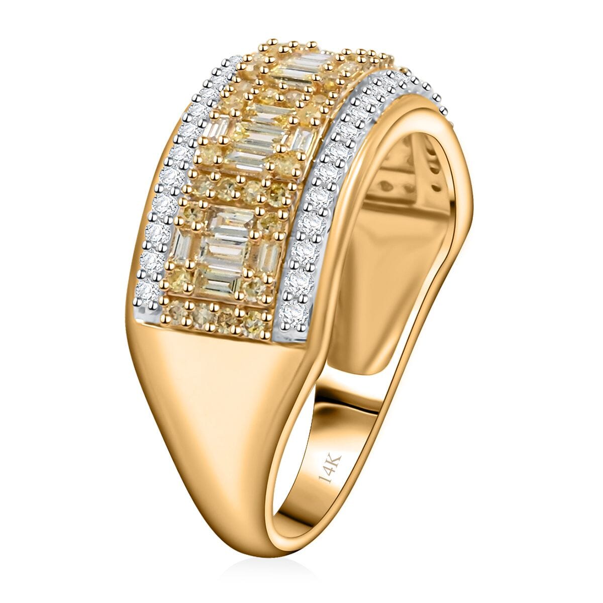 Natural Yellow and White Diamond 0.75 ctw Ring in 14K Yellow Gold (Size 6.0) 4.05 Grams image number 3