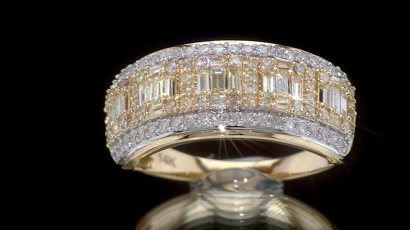 Natural Yellow and White Diamond 0.75 ctw Ring in 14K Yellow Gold 4.05 Grams