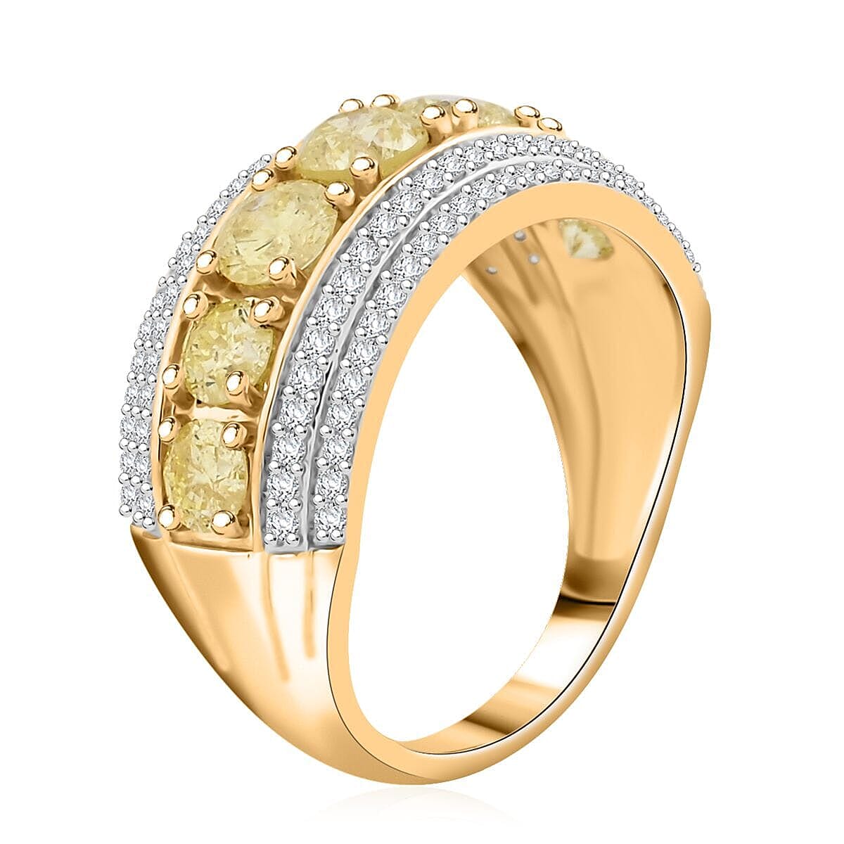 Natural Yellow and White Diamond 2.00 ctw Ring in 14K Yellow Gold (Size 10.0)