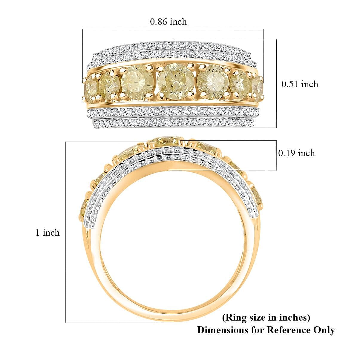 Natural Yellow and White Diamond 2.00 ctw Ring in 14K Yellow Gold (Size 10.0)
