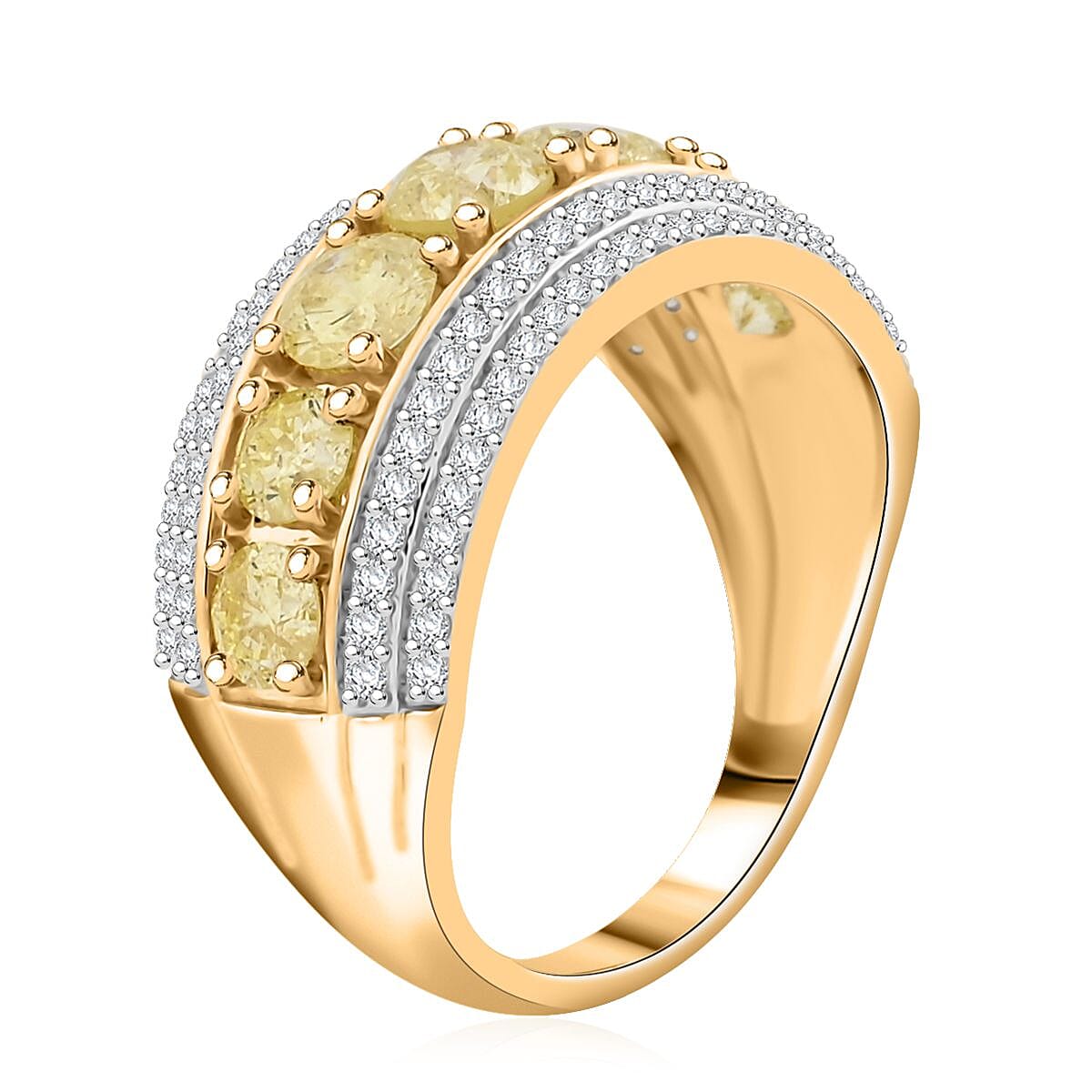 Natural Yellow and White Diamond 2.00 ctw Ring in 14K Yellow Gold (Size 8.0) image number 3