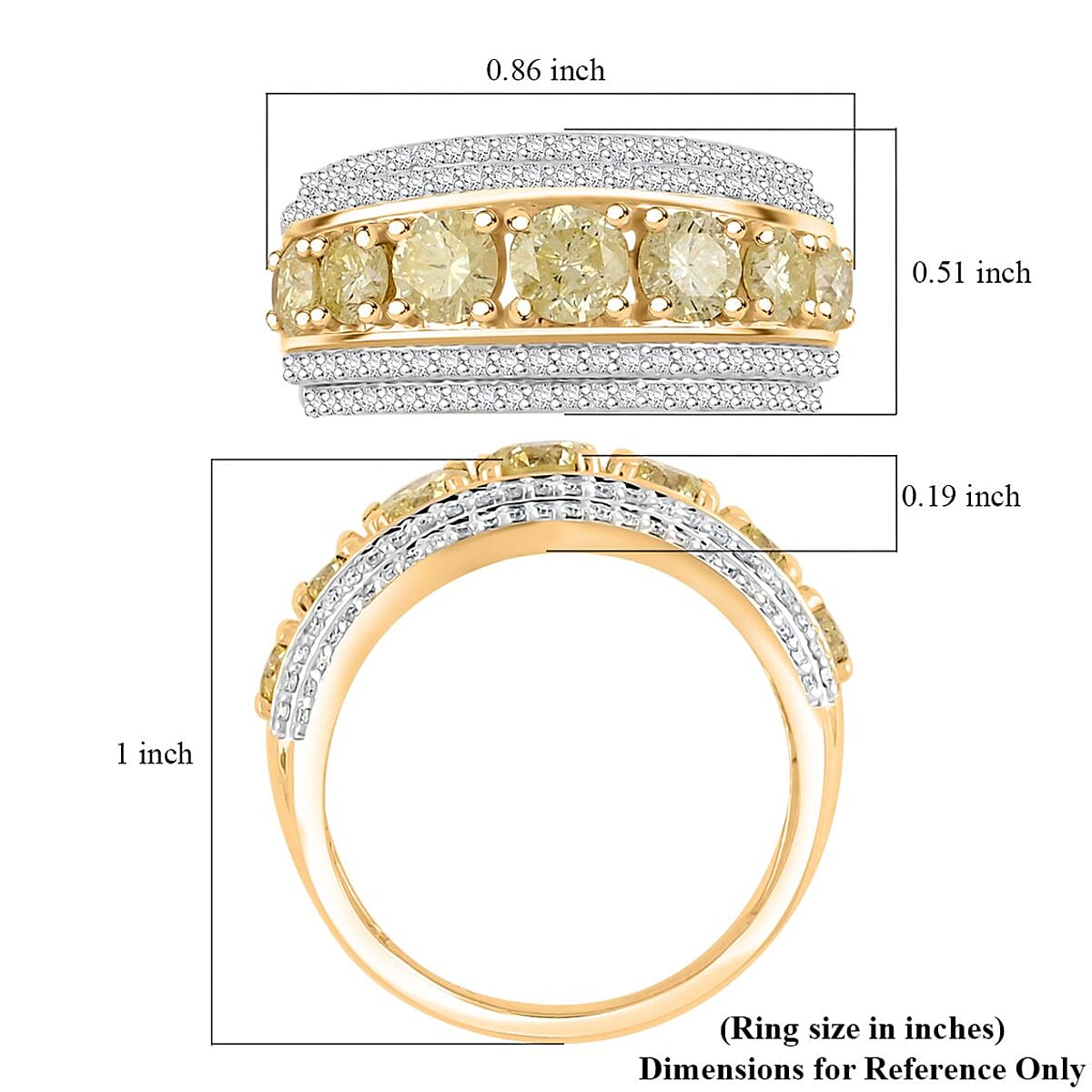 Natural Yellow and White Diamond 2.00 ctw Ring in 14K Yellow Gold (Size 8.0) image number 5