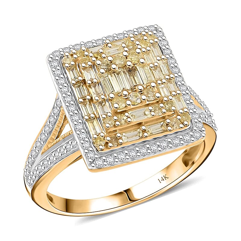 Natural Yellow and White Diamond 1.25 ctw Ring in 14K Yellow Gold (Size 10.0) 4.50 Grams