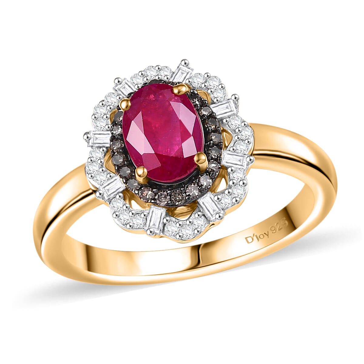 Premium Mozambique Ruby, Natural Champagne and White Diamond (0.25 cts) Ring in 18K Vermeil YG Over Sterling Silver (Size 7.0) 1.80 ctw image number 0