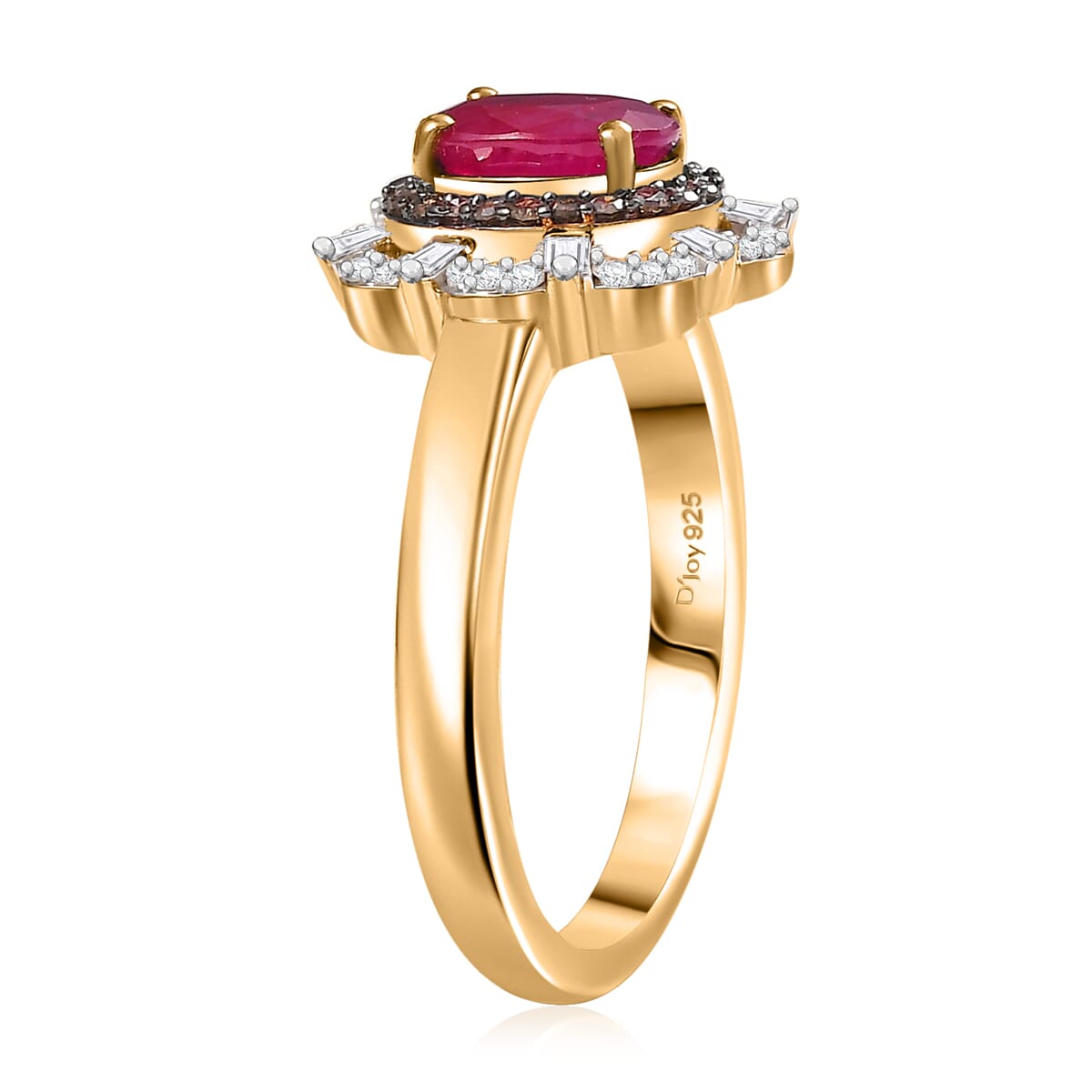Premium Mozambique Ruby, Natural Champagne and White Diamond (0.25 cts) Ring in 18K Vermeil YG Over Sterling Silver (Size 7.0) 1.80 ctw image number 3