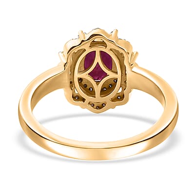 D'Joy Premium Montepuez Ruby, Natural Champagne and White Diamond 1.35 ctw Regal Bloom Ring in 18K Vermeil Yellow Gold Over Sterling Silver (Size 10.0)