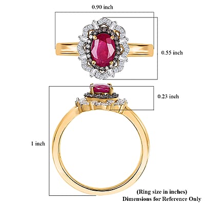 D'Joy Premium Montepuez Ruby, Natural Champagne and White Diamond 1.35 ctw Regal Bloom Ring in 18K Vermeil Yellow Gold Over Sterling Silver (Size 10.0)