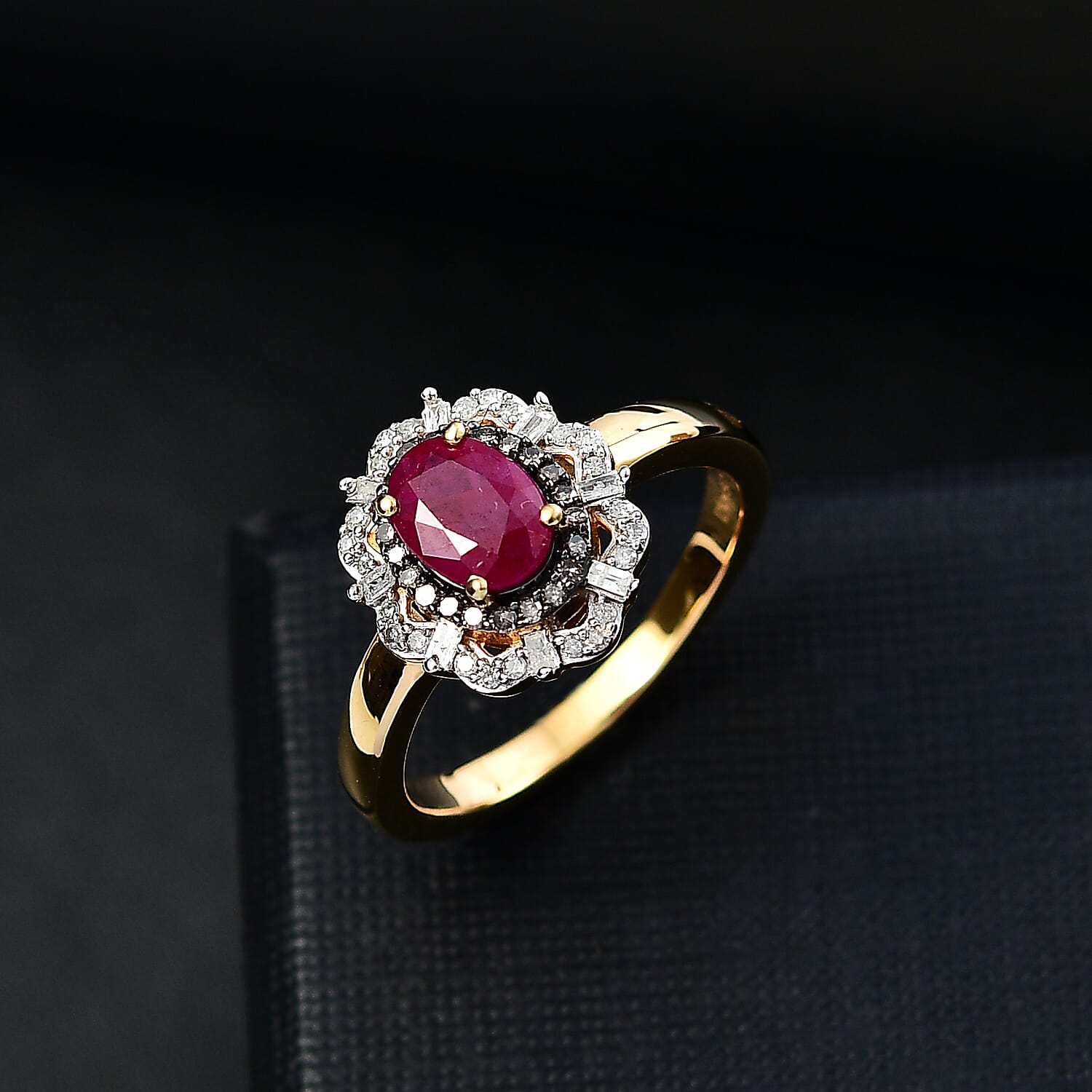 Premium Mozambique Ruby, Natural Champagne and White Diamond (0.25 cts) Ring in 18K Vermeil YG Over Sterling Silver (Size 7.0) 1.80 ctw