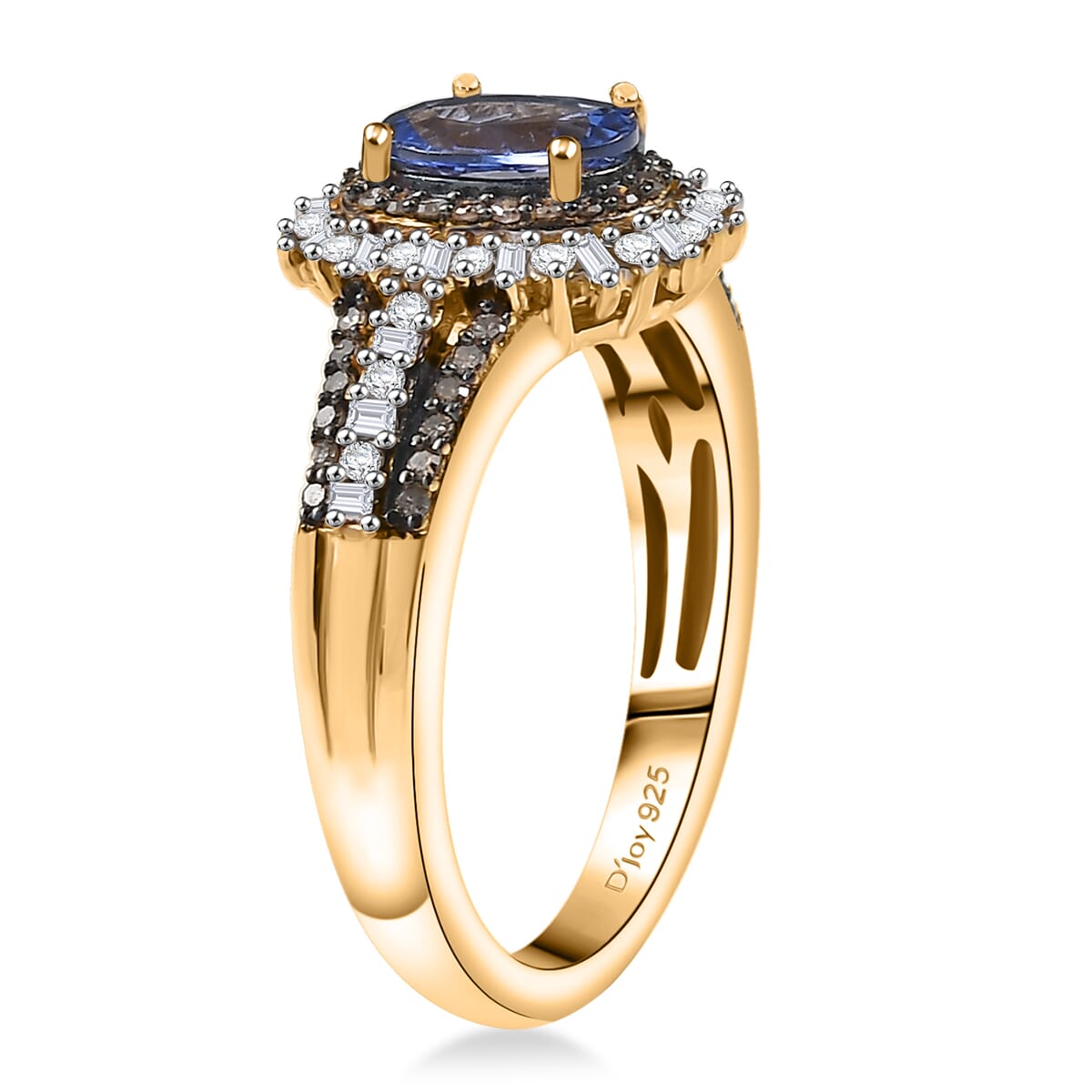 D'Joy Tanzanite, Natural Champagne and White Diamond (0.47 cts) Ring in 18K Vermeil YG Over Sterling Silver (Size 10.0) 1.30 ctw image number 3