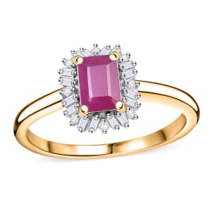 D'Joy AAA Royal Ruby and Diamond 0.90 ctw Halo Ring in 18K Vermeil Yellow Gold Over Sterling Silver (Size 6.0)