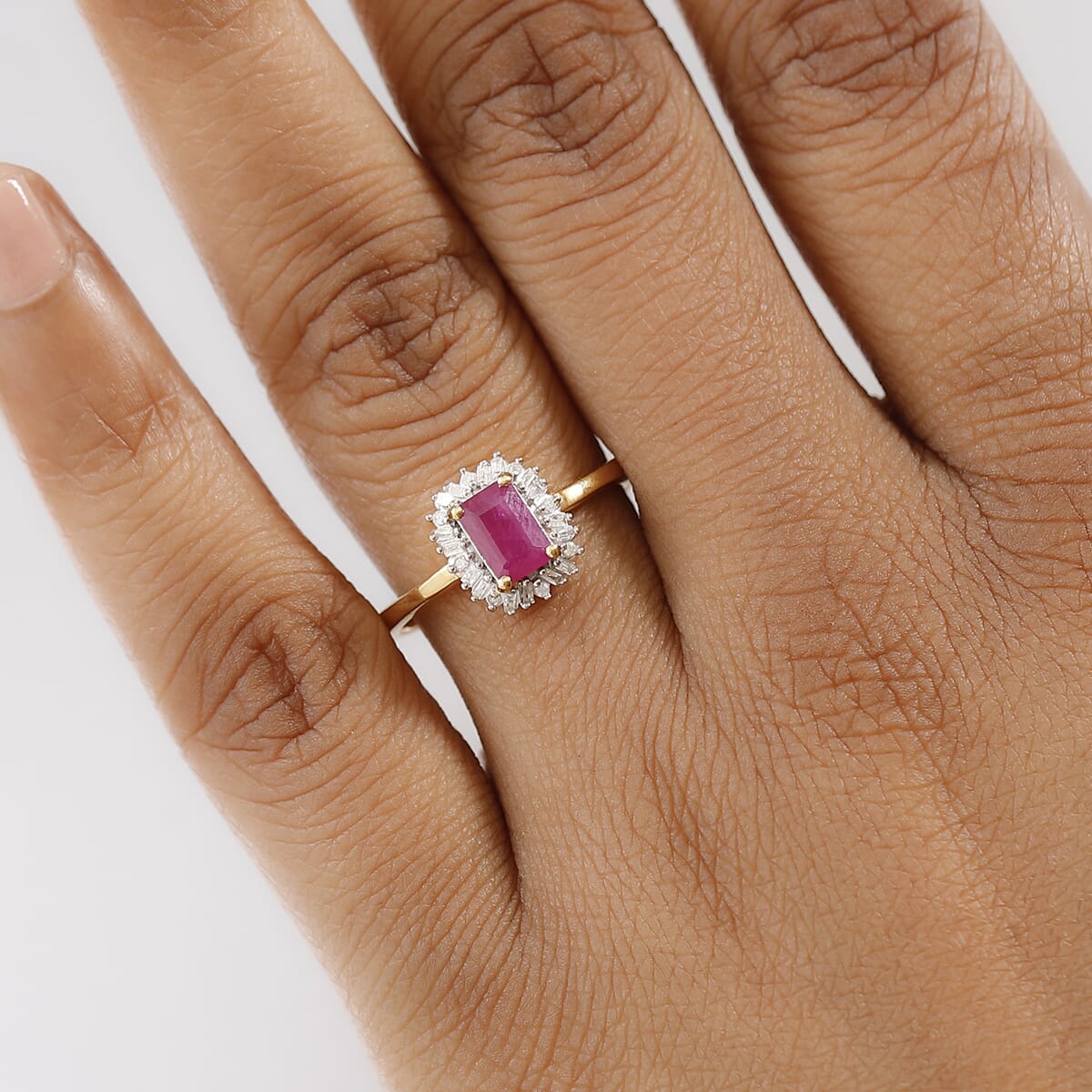 D'Joy AAA Royal Ruby and Diamond 0.90 ctw Halo Ring in 18K Vermeil Yellow Gold Over Sterling Silver (Size 9.0) image number 2