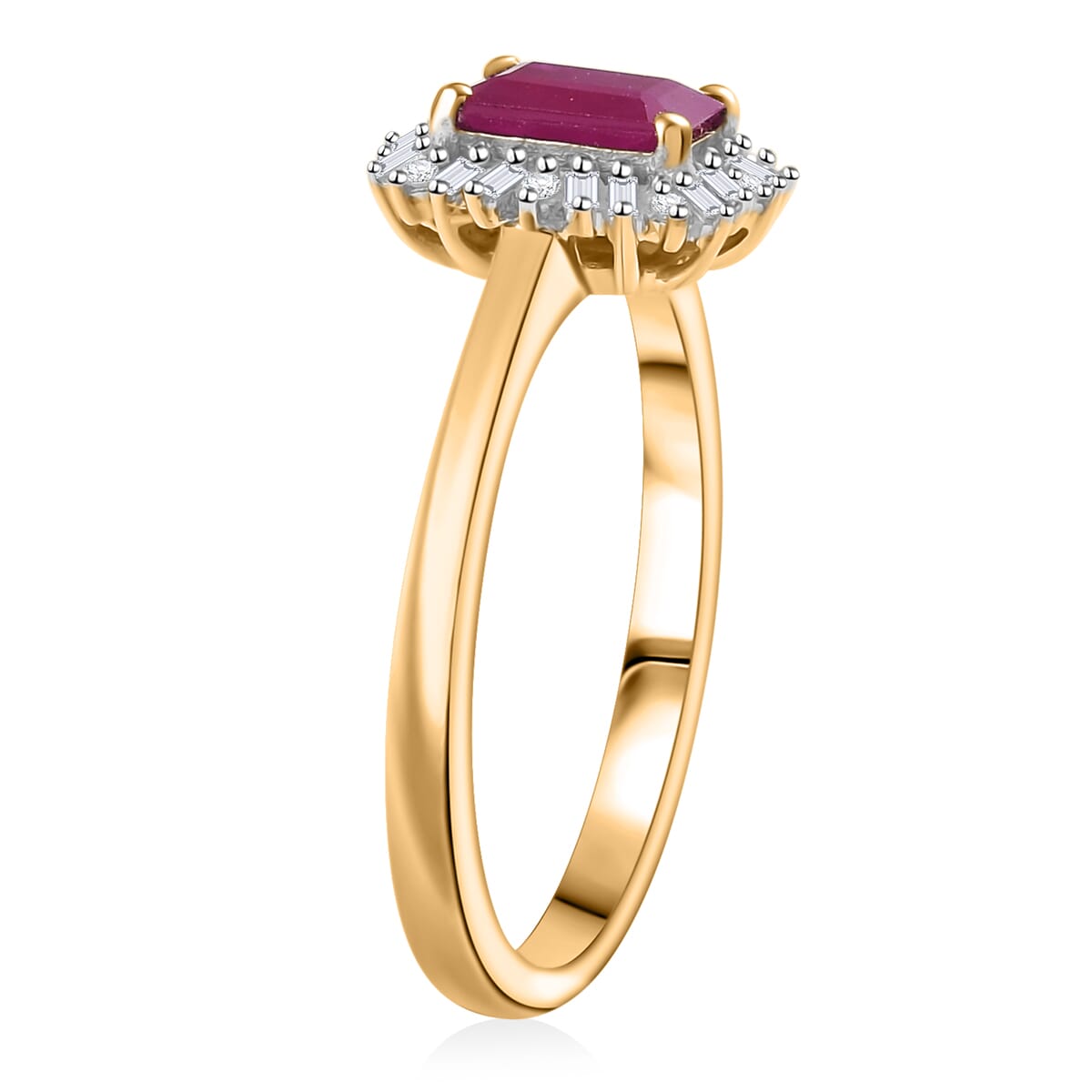 D'Joy AAA Royal Ruby and Diamond 0.90 ctw Halo Ring in 18K Vermeil Yellow Gold Over Sterling Silver (Size 9.0) image number 3