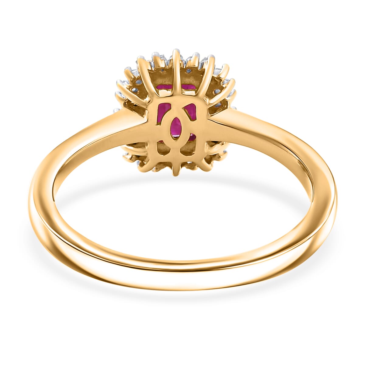 D'Joy AAA Royal Ruby and Diamond 0.90 ctw Halo Ring in 18K Vermeil Yellow Gold Over Sterling Silver (Size 9.0) image number 4