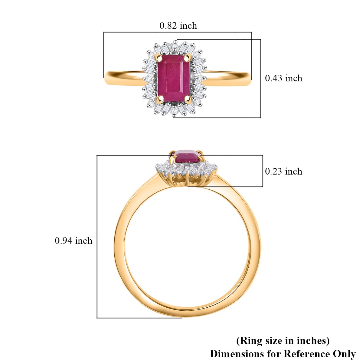 D'Joy AAA Royal Ruby and Diamond 0.90 ctw Halo Ring in 18K Vermeil Yellow Gold Over Sterling Silver (Size 9.0) image number 5