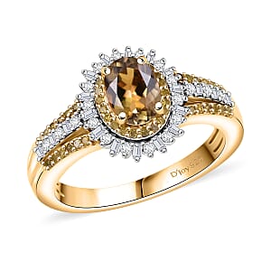 D'Joy Golden Tanzanite, Yellow and White Diamond 1.35 ctw Radiant Sunburst Ring in 18K Vermeil Yellow Gold Over Sterling Silver (Size 10.0)
