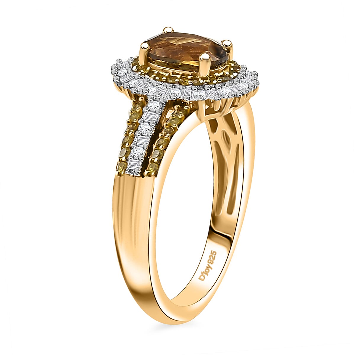 D'Joy Golden Tanzanite, Yellow and White Diamond 1.35 ctw Radiant Sunburst Ring in 18K Vermeil Yellow Gold Over Sterling Silver (Size 10.0) image number 3