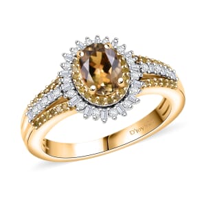 D'Joy Golden Tanzanite, Yellow and White Diamond 1.35 ctw Radiant Sunburst Ring in 18K Vermeil Yellow Gold Over Sterling Silver (Size 7.0)