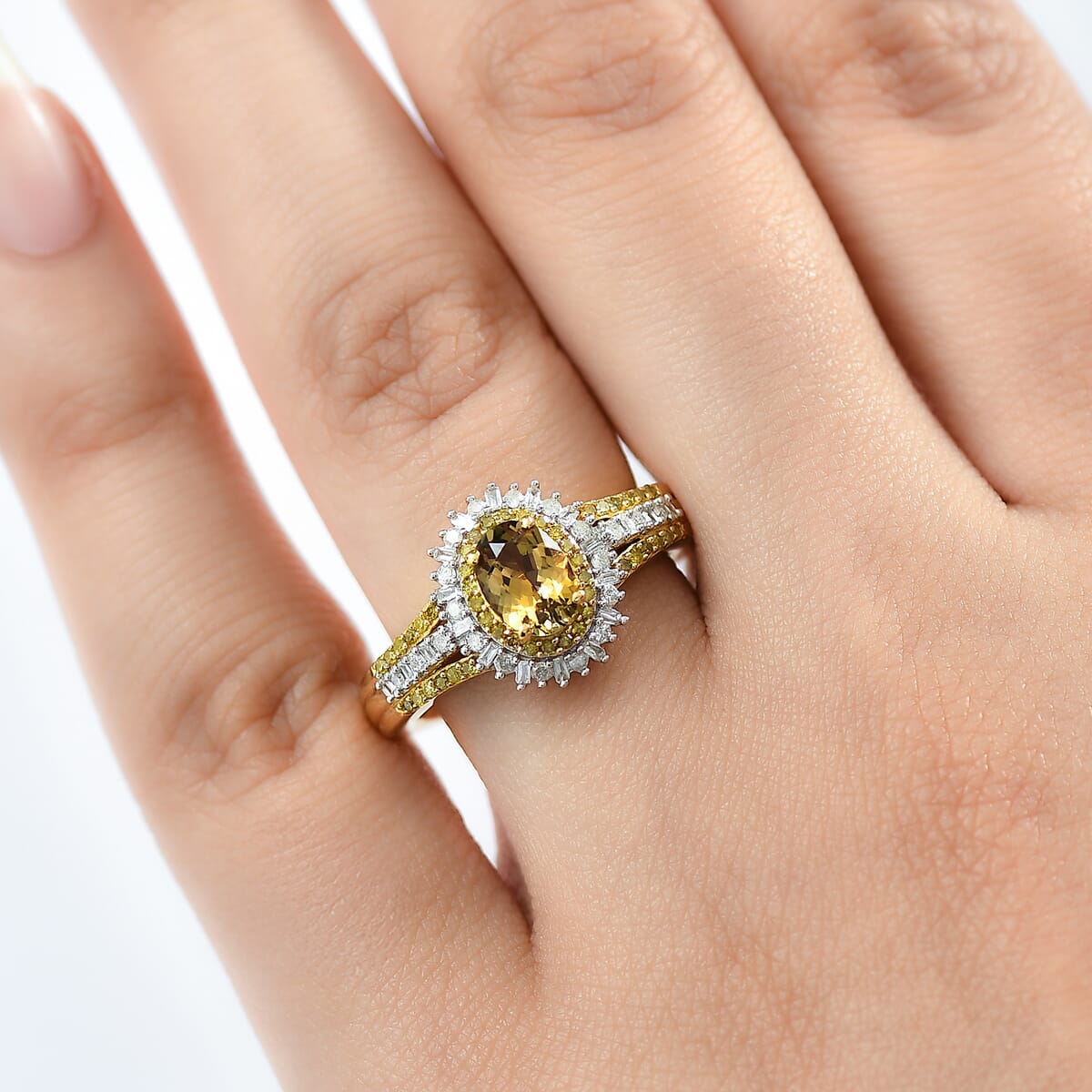 D'Joy Golden Tanzanite, Yellow and White Diamond 1.35 ctw Radiant Sunburst Ring in 18K Vermeil Yellow Gold Over Sterling Silver (Size 7.0) image number 2