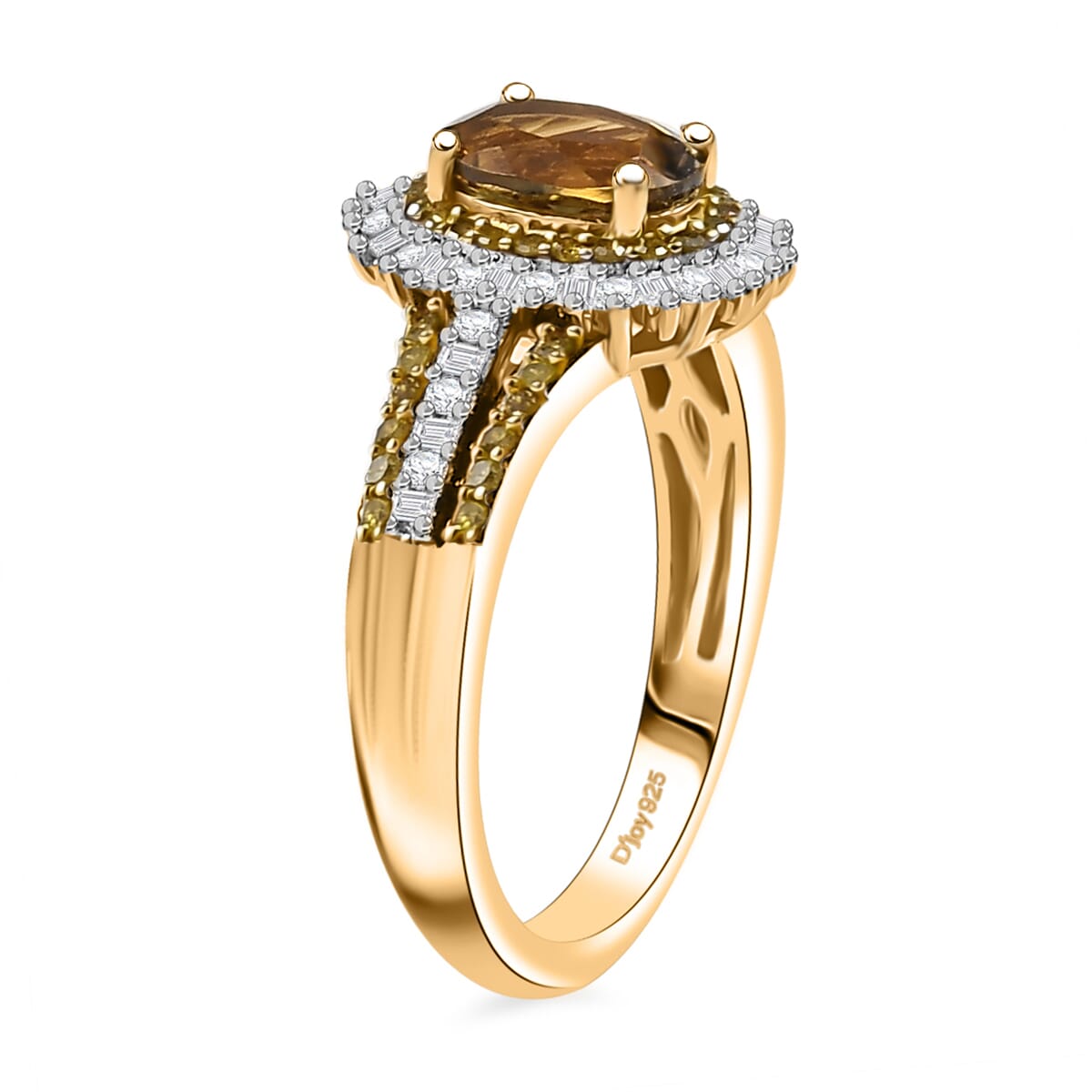 D'Joy Golden Tanzanite, Yellow and White Diamond 1.35 ctw Radiant Sunburst Ring in 18K Vermeil Yellow Gold Over Sterling Silver (Size 7.0) image number 3
