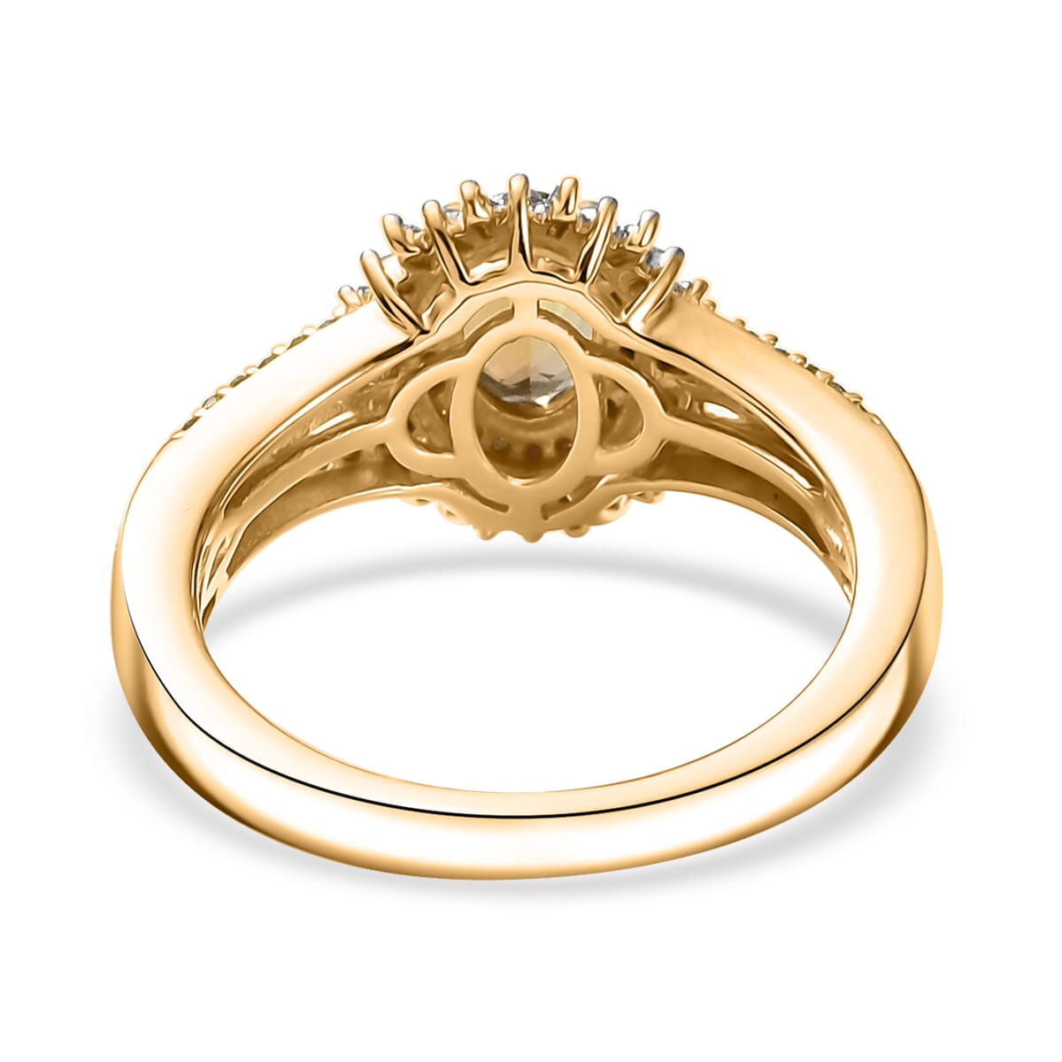 D'Joy Golden Tanzanite, Yellow and White Diamond 1.35 ctw Radiant Sunburst Ring in 18K Vermeil Yellow Gold Over Sterling Silver (Size 7.0) image number 4