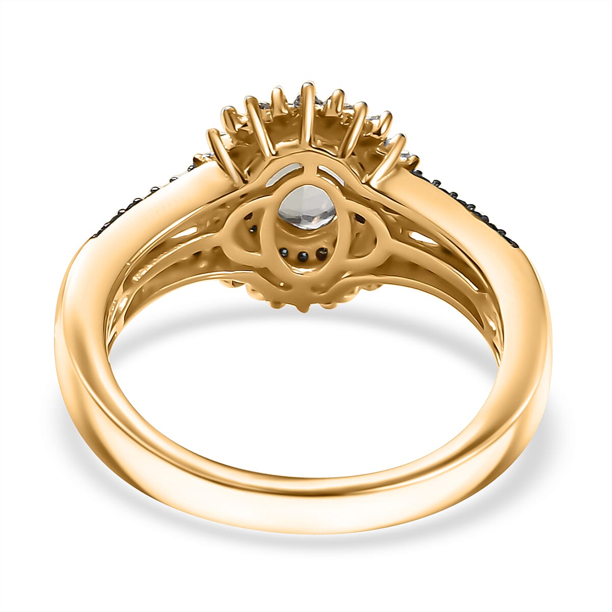 D'Joy Peacock Tanzanite, Blue and White Diamond 1.35 ctw Radiant Sunburst Ring in 18K Vermeil Yellow Gold Over Sterling Silver (Size 8.0) image number 4