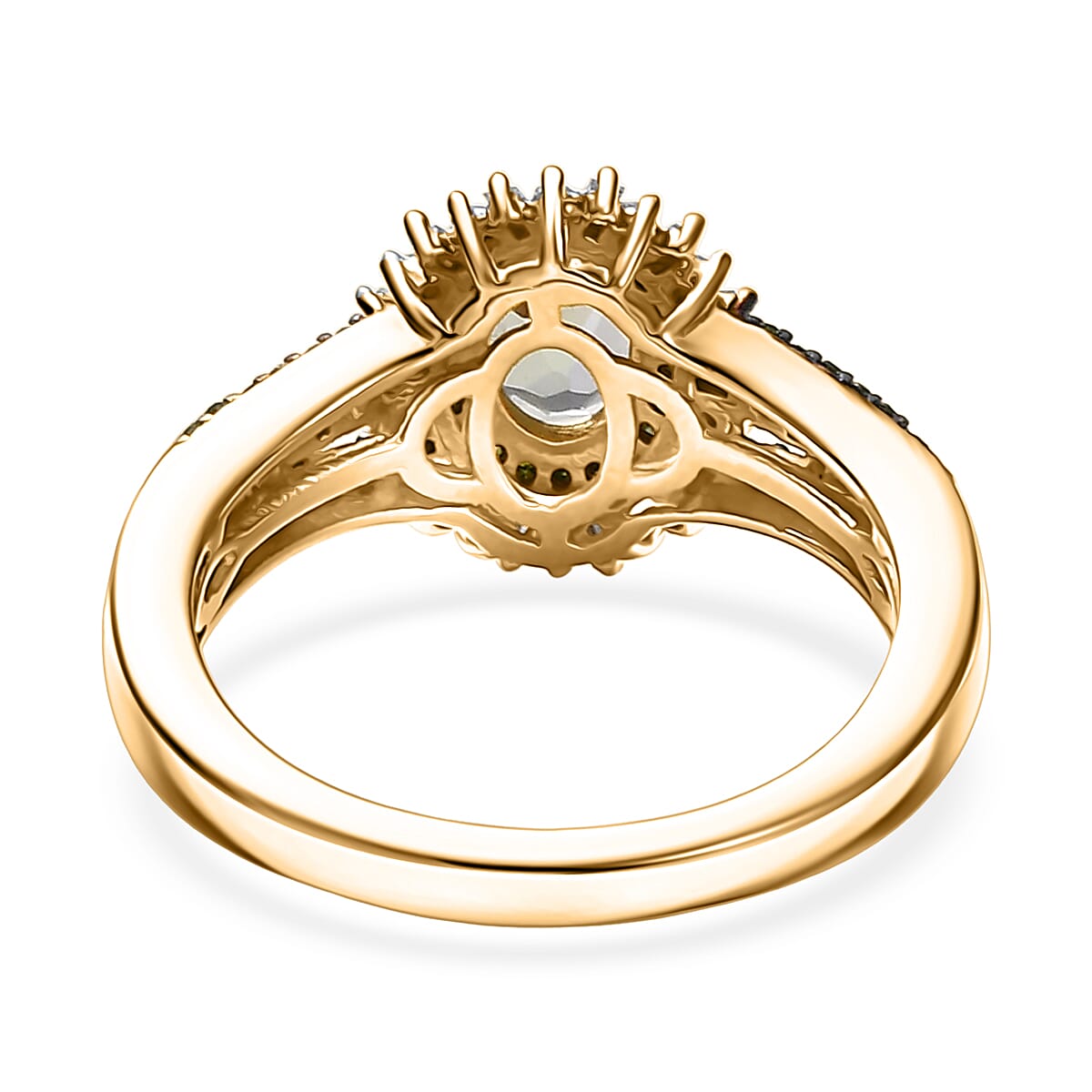 D'Joy Green Tanzanite, Green and White Diamond 1.35 ctw Radiant Sunburst Ring in 18K Vermeil Yellow Gold Over Sterling Silver (Size 10.0) image number 4