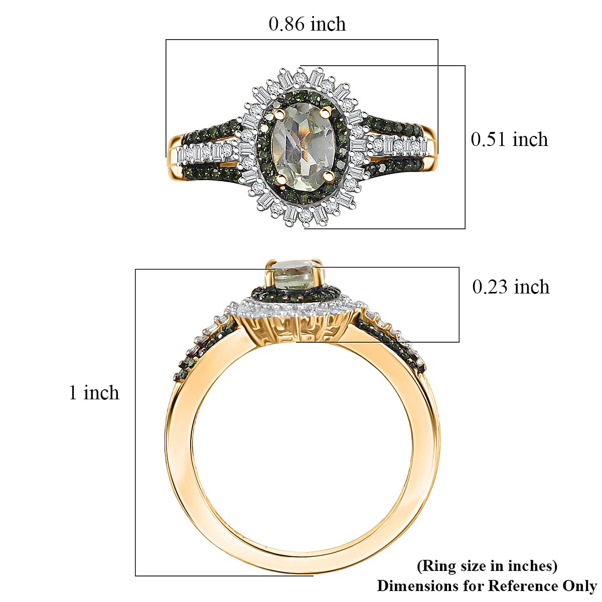 D'Joy Green Tanzanite, Green and White Diamond 1.35 ctw Radiant Sunburst Ring in 18K Vermeil Yellow Gold Over Sterling Silver (Size 10.0) image number 5