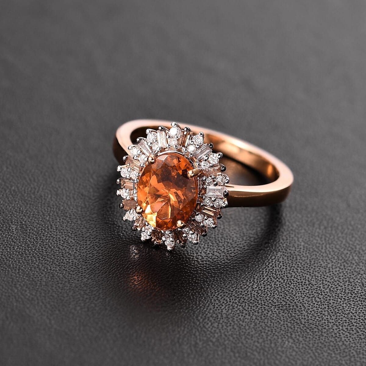 Luxoro 14K Yellow Gold Premium Calabar Imperial Tourmaline, Natural Champange and White Diamond (I2) (0.35 cts) Ring (Size 10.0) 2.10 ctw image number 1