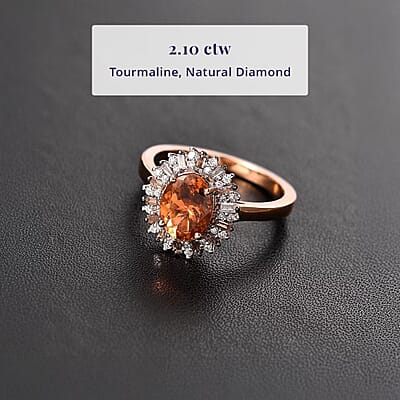 Luxoro 14K Yellow Gold Premium Calabar Imperial Tourmaline, Natural Champange and White Diamond (I2) (0.35 cts) Ring (Size 12.0) 2.10 ctw