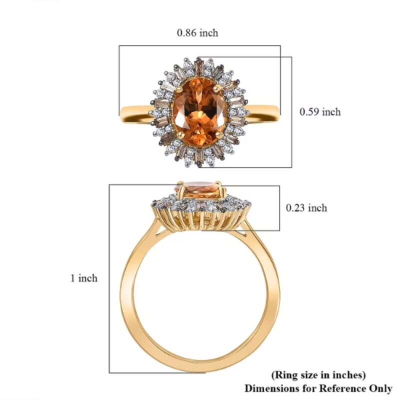 Luxoro 14K Yellow Gold Premium Calabar Imperial Tourmaline, Natural Champange and White Diamond (I2) (0.35 cts) Ring (Size 12.0) 2.10 ctw