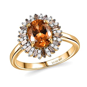 Luxoro 14K Yellow Gold Premium Calabar Imperial Tourmaline, Natural Champange and White Diamond (I2) (0.35 cts) Ring (Size 6.0) 2.10 ctw