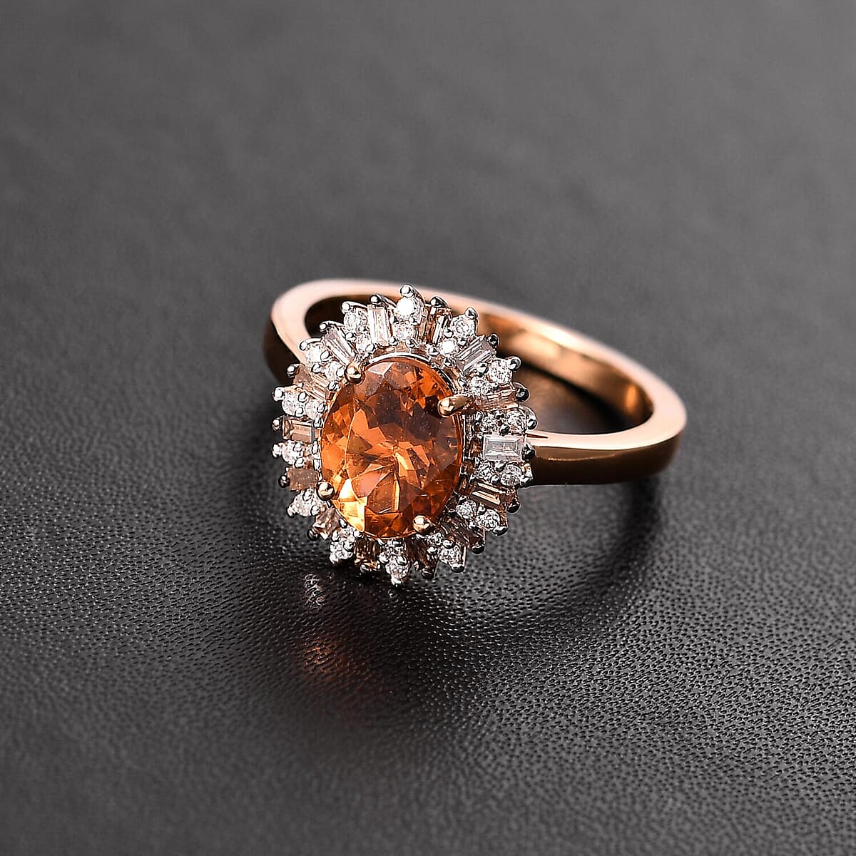 Luxoro 14K Yellow Gold Premium Calabar Imperial Tourmaline, Natural Champange and White Diamond (I2) (0.35 cts) Ring (Size 6.5) 2.10 ctw image number 1