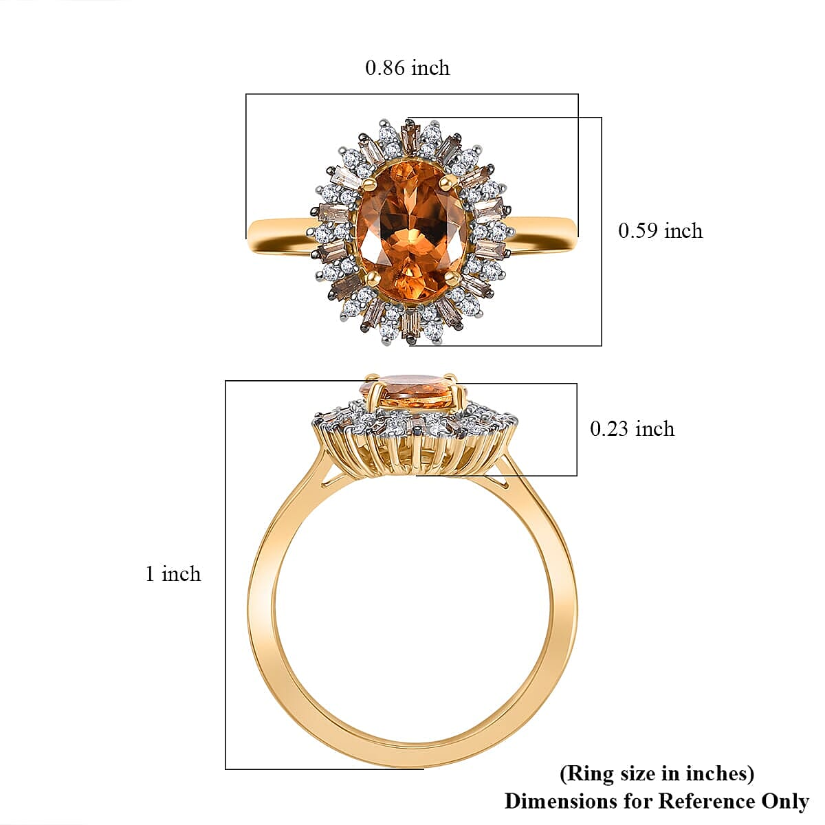 Luxoro 14K Yellow Gold Premium Calabar Imperial Tourmaline, Natural Champange and White Diamond (I2) (0.35 cts) Ring (Size 6.5) 2.10 ctw image number 5